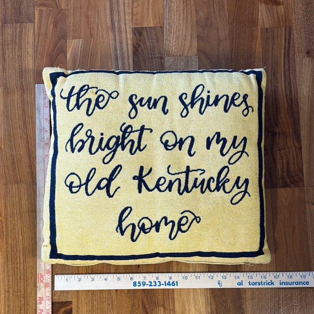 Yellow Decorative Pillow with Script "Old Kentucky Home" - Picture 3 of 4